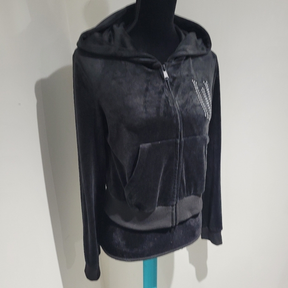 Wicked Kids Velour Rhinestone Embellished Zipper Hoodie Small Black Whimsy Y2K - Picture 2 of 10